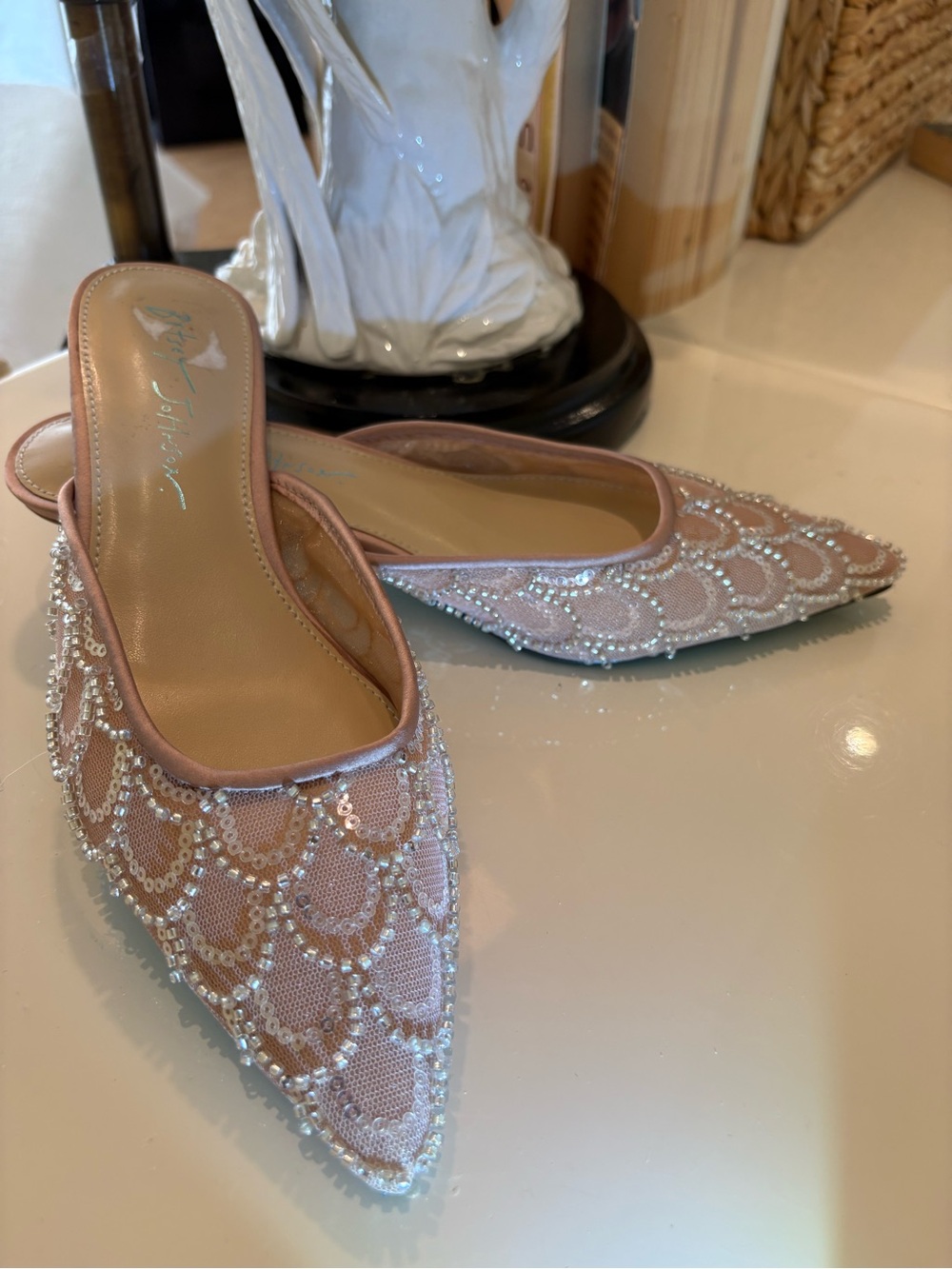 Betsey Johnson Pink Sequin & Bead Pointed-Toe Mules